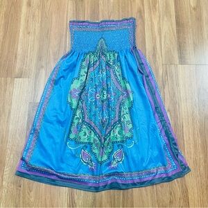 Y2K Flying Tomato Blue Paisley Print Tube Strapless Stretch Dress Size Medium